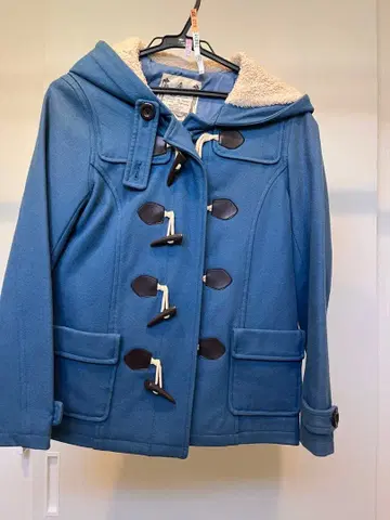 파랑 더플 코트 퍼 달린 후드