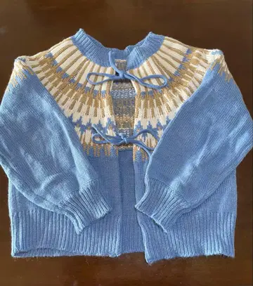 스카이블루 뜨개질 무늬 가디건 긴팔