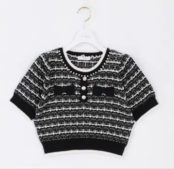 evelyn 트위드 리본 니트 블랙