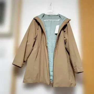 베이지 민트 그린 후드 부착 방풍 시트 충전 솜 코트