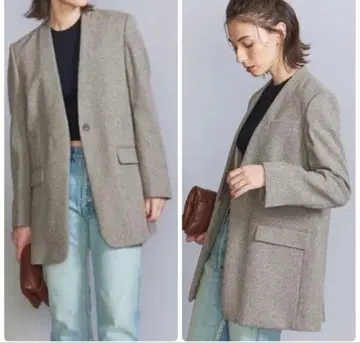 믹스 트위드 칼라리스 자켓