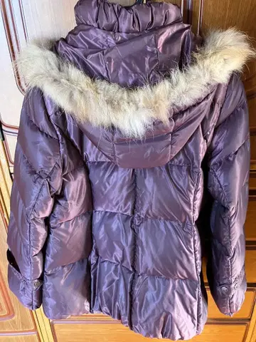 퍼플 다운 자켓 너구리 퍼 후드 포함