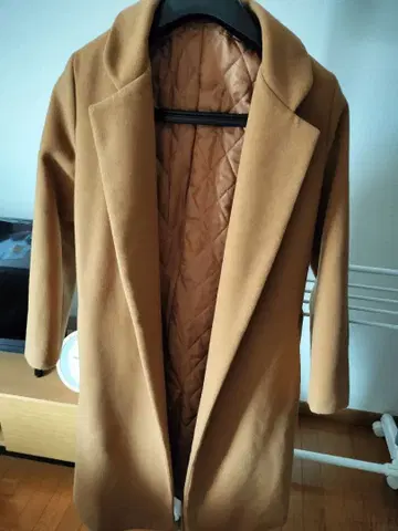 카멜 롱 코트 허리 리본 포함