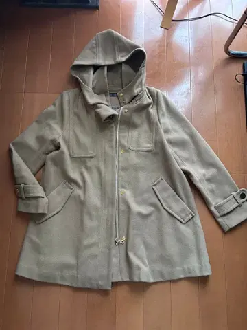 SCOT CLUB 후드 부착 베이지 울 코트