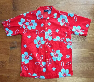 [ 구제 의류 ] Anchor Blue 하이비스커스 패턴 반팔 셔츠 L