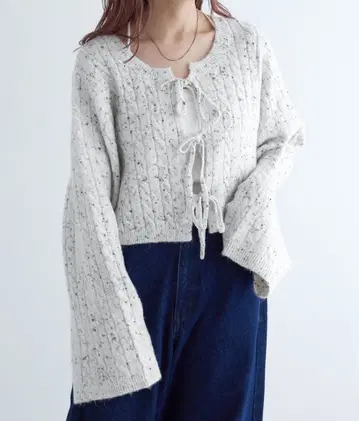 Wcloset 컬러 네프 케이블 앞 리본 가디건