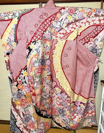 빨간색 시보리 꽃 노시 후리소데 기장 160