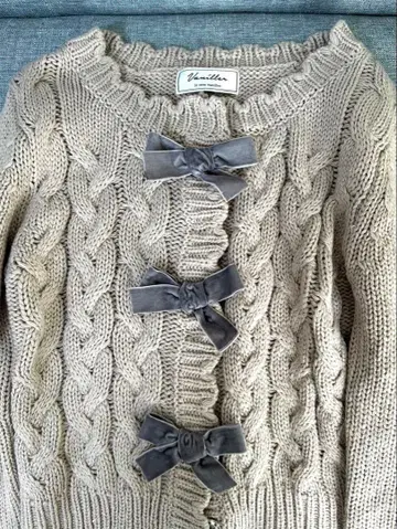 새상품 le reve vaniller 벨벳 리본 니트 가디건