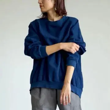 uzuiro 우즈이로 자수 직조 라운드 트레이너 네이비