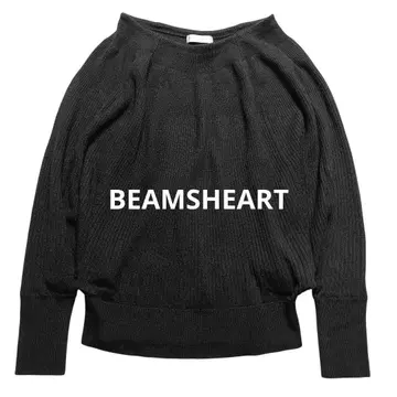 빔즈 돌먼 슬리브 오버 사이즈 리브 니트 블랙 보트넥