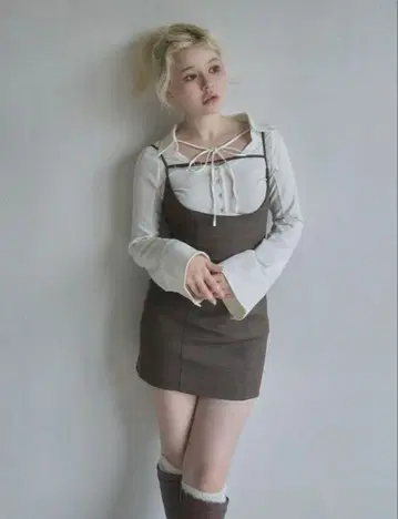 andmary 베티 레이어드 체크 드레스 브라운