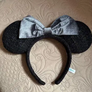 머리띠 블랙 미키 실버 리본