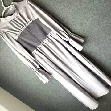 prima lidy 탁한 퍼플 긴팔 롱 원피스 이소재 믹스