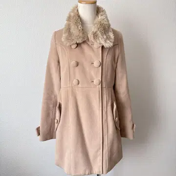 베이지 퍼 더블 브레스트 코트 여성용 M