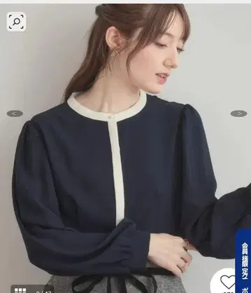 쿠튀르 브로치 [깔끔한 출퇴근용] 배색 겉옷 블라우스