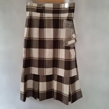 PROPORTION 브라운 미디엄 기장 체크 스커트