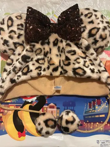 도쿄 디즈니랜드 미니 팬캡 레오파드 무늬 브라운 크리스마스