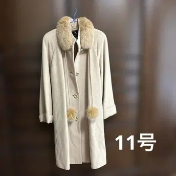 DAVID 퍼 달린 베이지 롱 코트