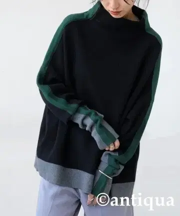 antiqua 더블 자카드 배색 니트 블랙