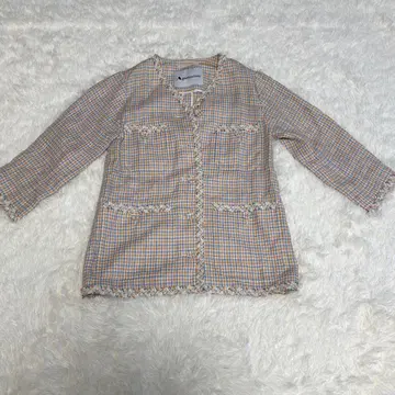 아쿠아 스큐텀 체크 무늬 노카라 자켓 라메 포켓 다수 M 사이즈