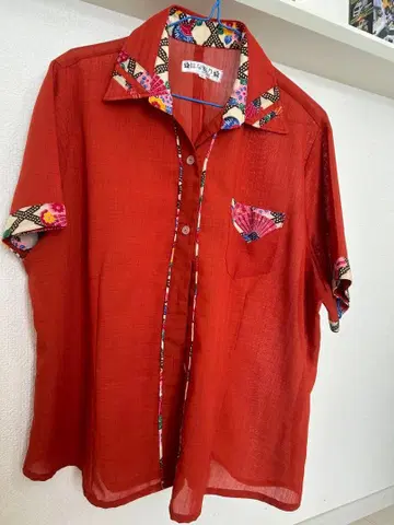 카리유시 의류 여성용 4L 반팔 오렌지빛이 도는 빨간색