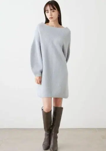 SNIDEL 스나이델 라쿤 미니 니트 원피스 블루