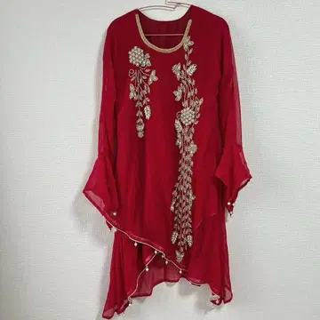 자수 드레스 원피스 빨간색 비즈 펄