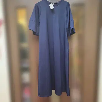 네이비 반팔 롱 원피스