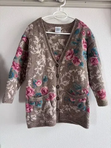 LAURASHLEY 울 혼방 꽃무늬 니트 롱 가디건 레트로