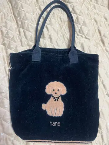 요코하마 nana 푸들 자수 토트백 블랙