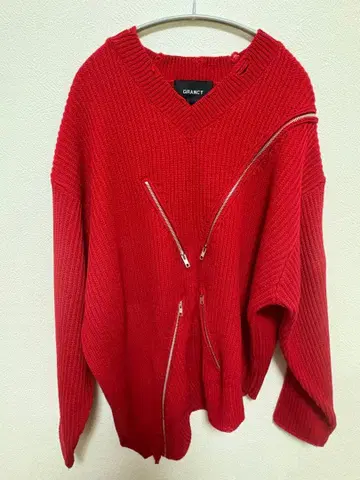 [ GRANCY ] 지퍼 디자인 비대칭 니트 장갑 포함 빨간색 S사이즈