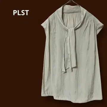 PLST 블라우스 보타이 슬리브리스 풀오버 얇은 소재 라이트 그레이 S