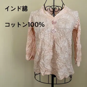 여성용 반다나 패턴 블라우스/셔츠/7부 기장/핑크/인도/면 100%