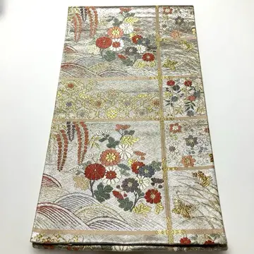 화려한 꽃무늬 실버 당오리 후쿠로 오비