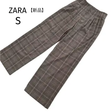 새상품 ZARA 턱 와이드 팬츠 체크 무늬 S