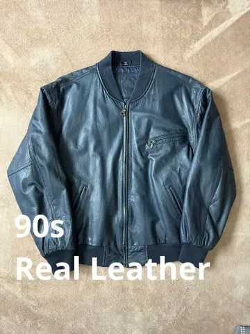 90s 빈티지 MA-1 플라이트 자켓 램 가죽 네이비