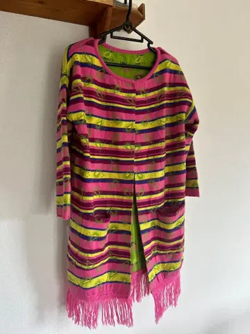 스트라이프 프린지 가디건