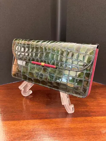 에나멜 악어 무늬 장지갑 그린 천연 가죽 일본제