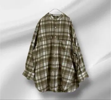 빅 사이즈! 23구 밴드 카라 체크 셔츠