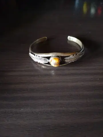 실버 타이거 아이 깃털 무늬 뱅글