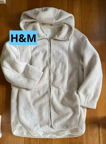 H&M 보아 코트 자켓 후드 아이보리