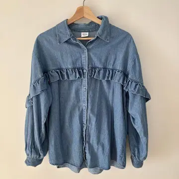 SOMETHING 프릴 데님 셔츠
