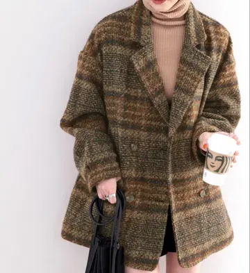 [ classicalelf ] 체크 무늬 더블 자켓 (XL)