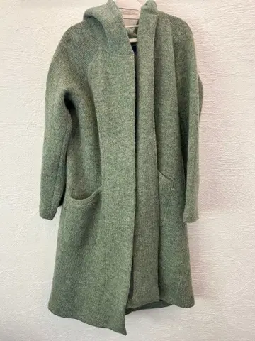45rpm 후드 부착 울 혼방 롱 코트 그린