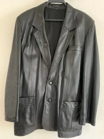 블랙 가죽 더블 버튼 롱 자켓 천연 가죽