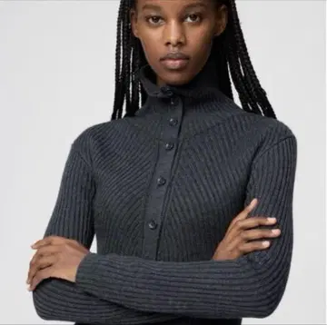 UNIQLO U 메리노 블렌드 하이넥 가디건 다크 그레이 L 사이즈