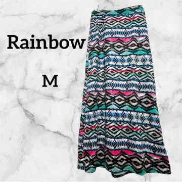 고품질 새상품급 Rainbow 여성용 롱 스커트 [ M ] 기하학 패턴