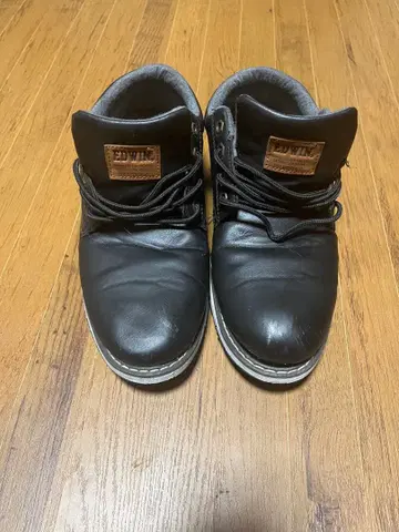 EDWIN 블랙 가죽 하이컷 스니커즈