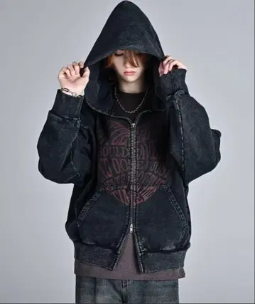 빈티지 메이크 디자인 헤비웨이트 더블 지퍼 후드티