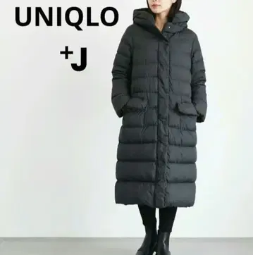 UNIQLO +J 블랙 후드 부착 다운 코트